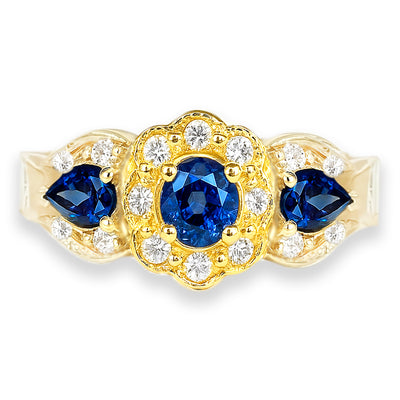 18K Yellow Gold Sapphire & Diamond Ring