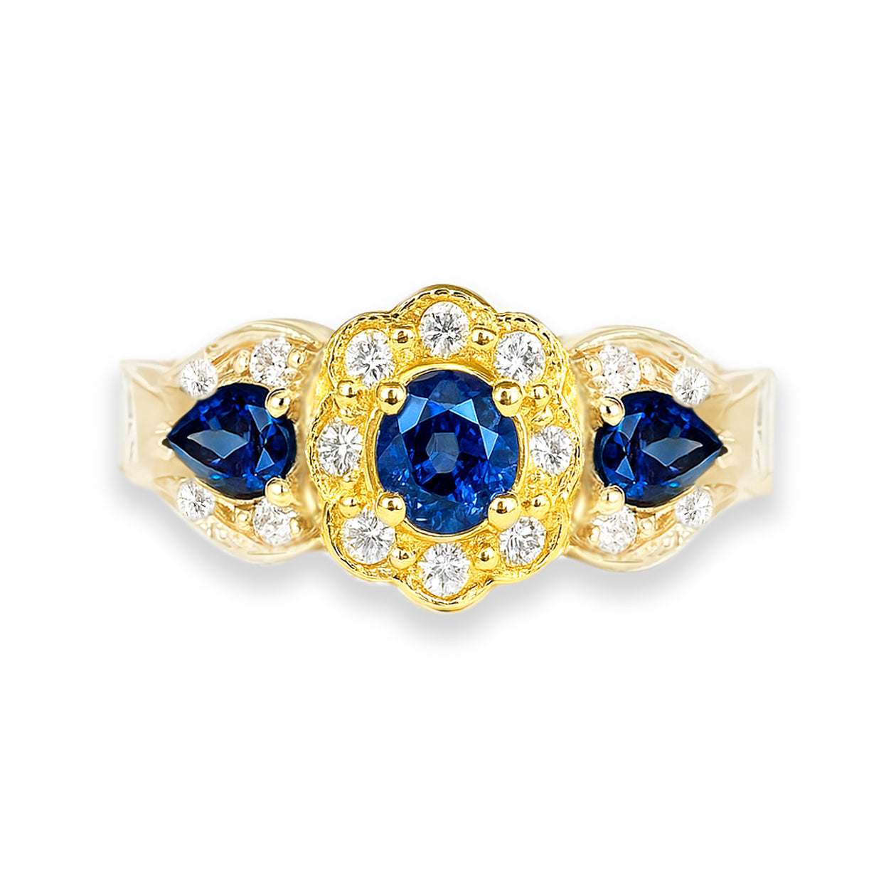18K Yellow Gold Sapphire & Diamond Ring