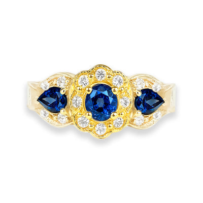 18K Yellow Gold Sapphire & Diamond Ring