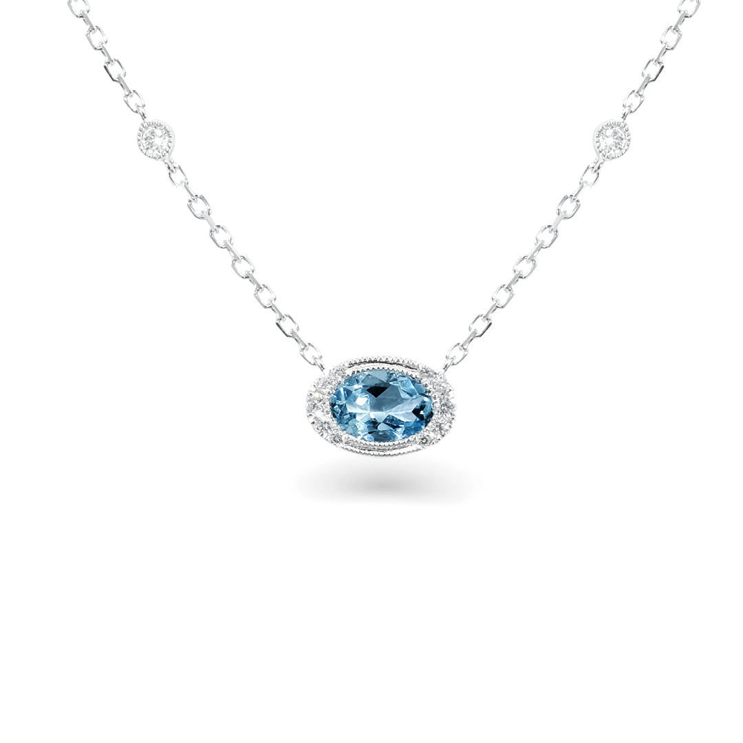 14K White Gold Aquamarine & Diamond Necklace