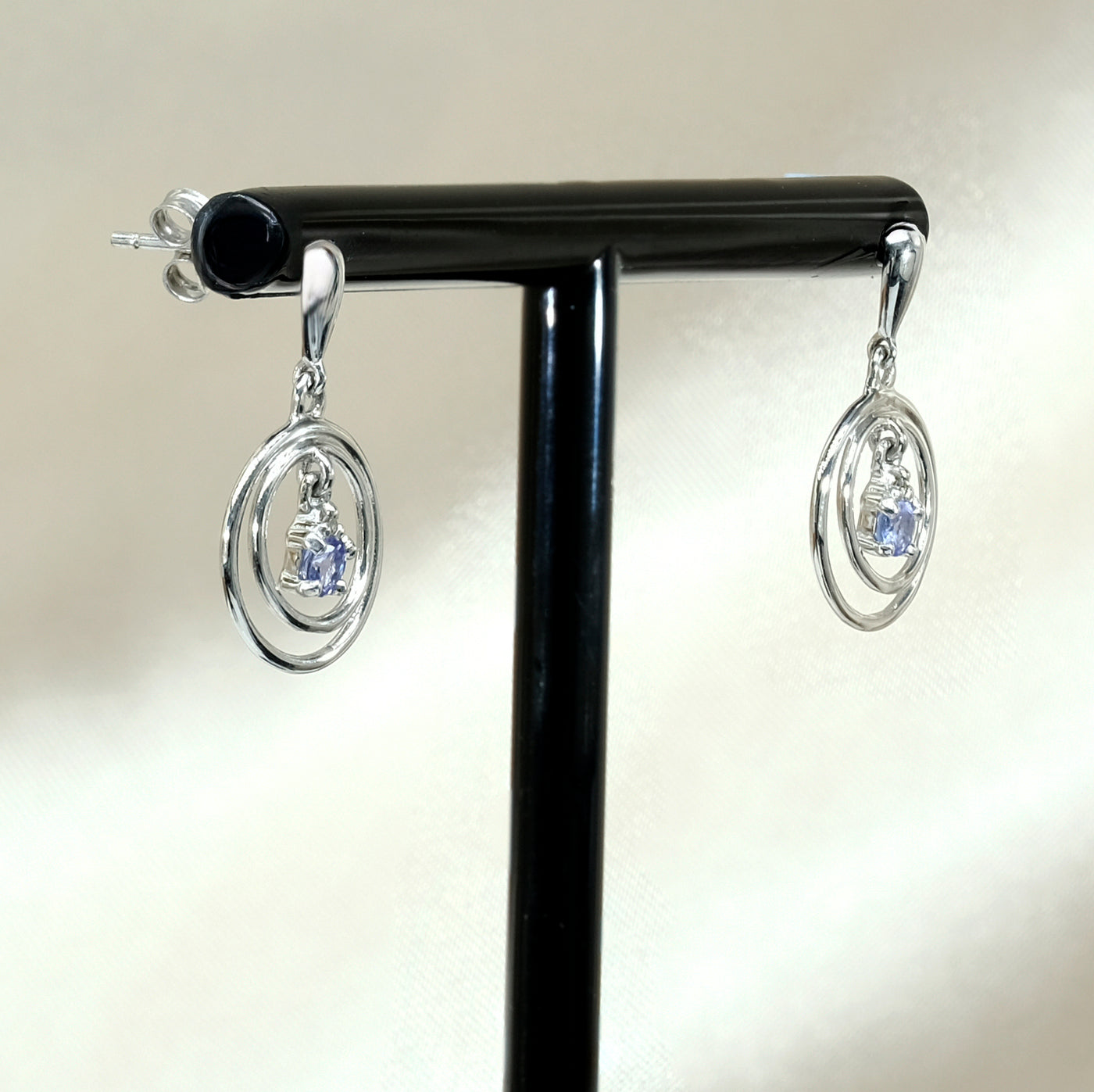 9K White Gold Tanzanite & Diamond Earrings