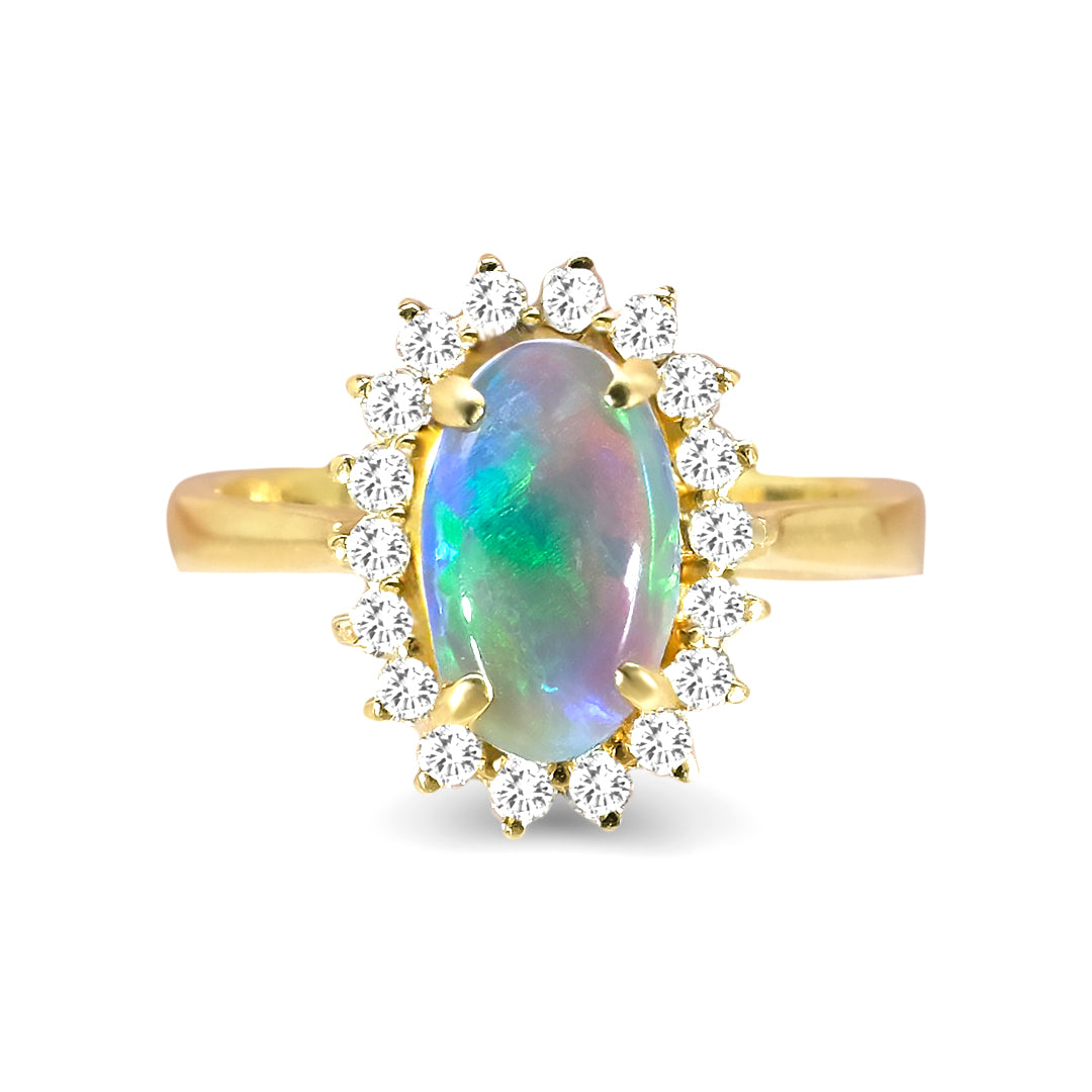 18K Yellow Gold Opal & Diamond Ring