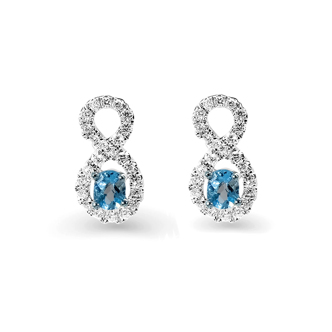 14K White Gold Aquamarine & Diamond Earrings