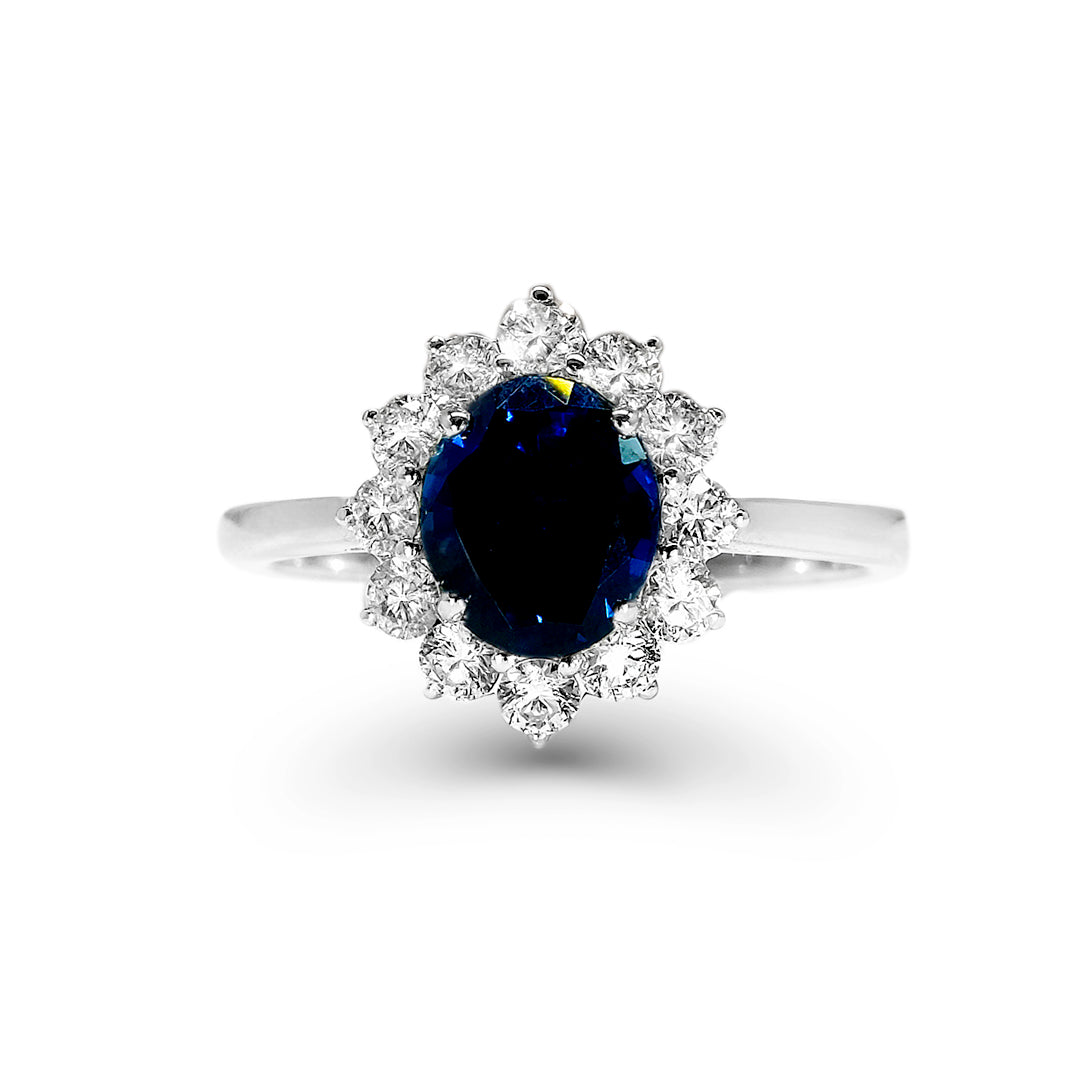 White Gold Blue Sapphire & Diamond Ring