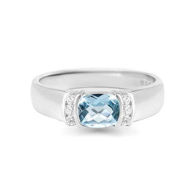 9K White Gold Blue Topaz & Diamond Ring