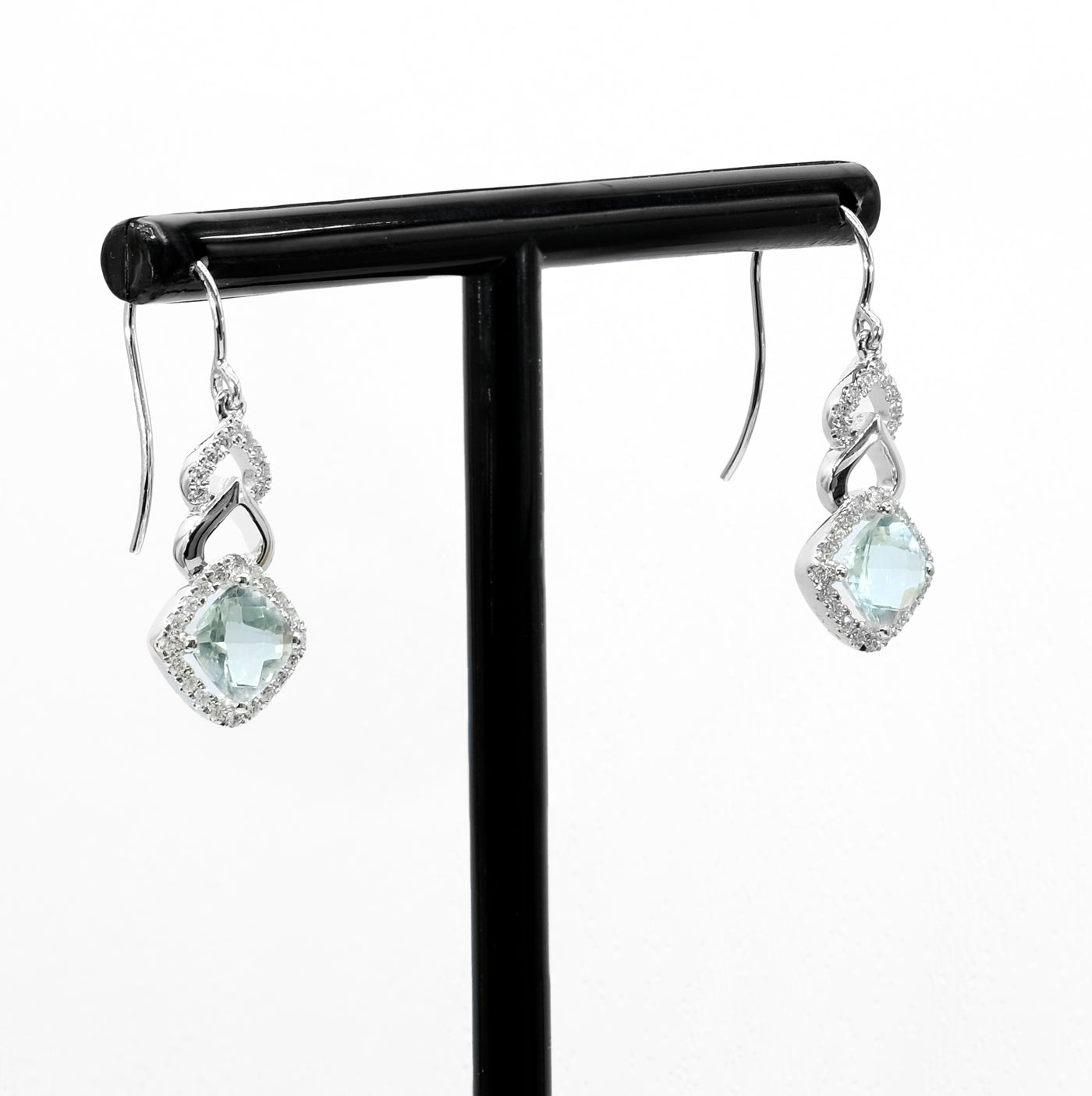 14K White Gold Green Amethyst & Diamond Earrings