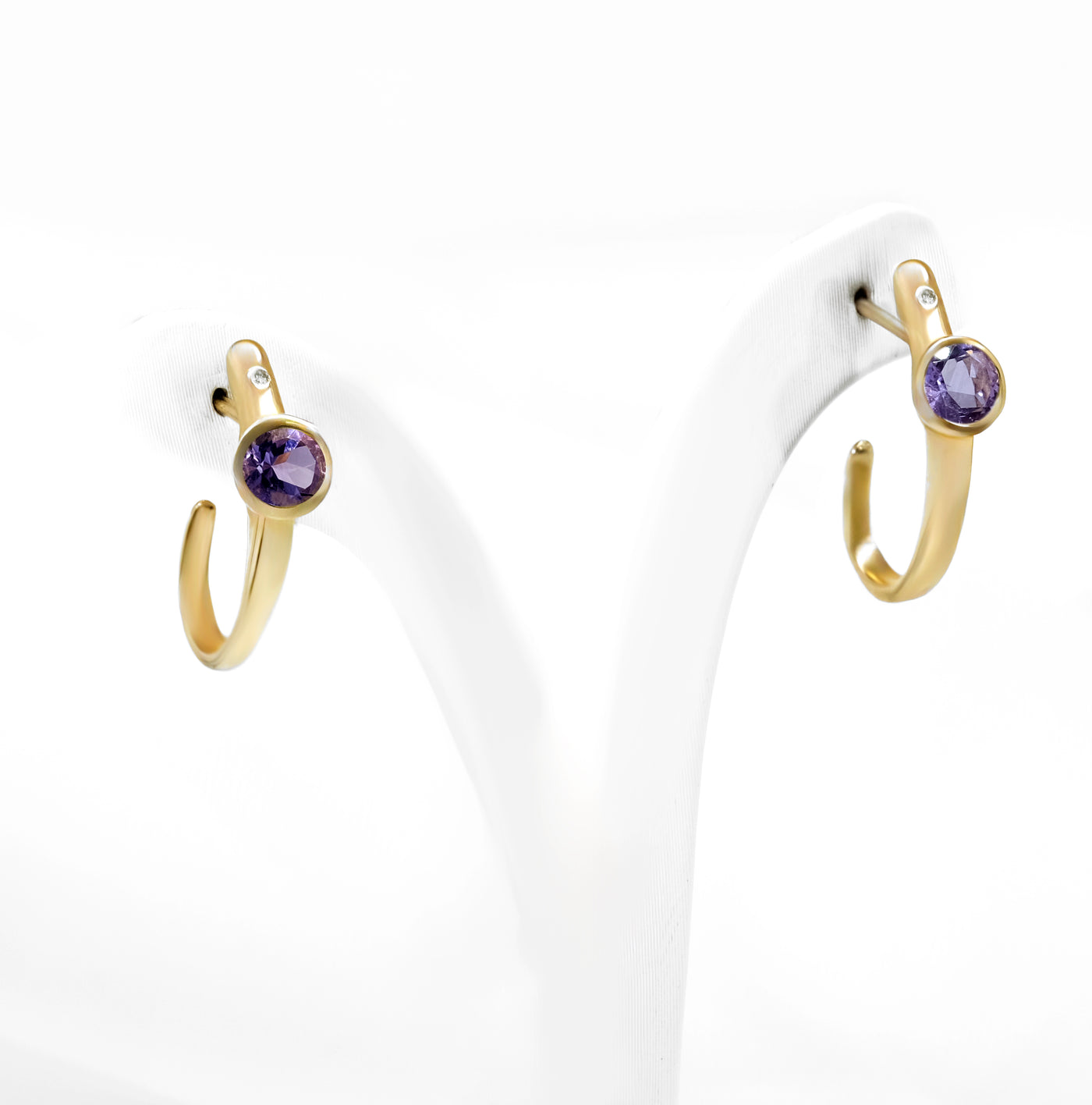 9K Yellow Gold Amethyst & Diamond Earrings