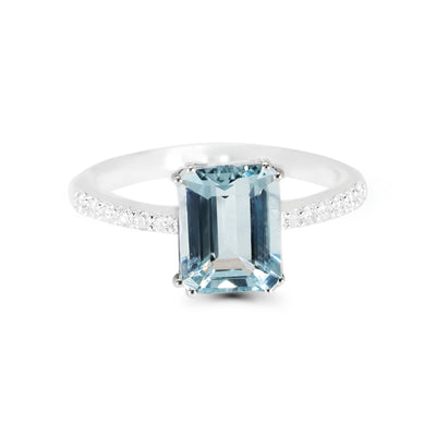 18K White Gold Diamond & Aquamarine Ring