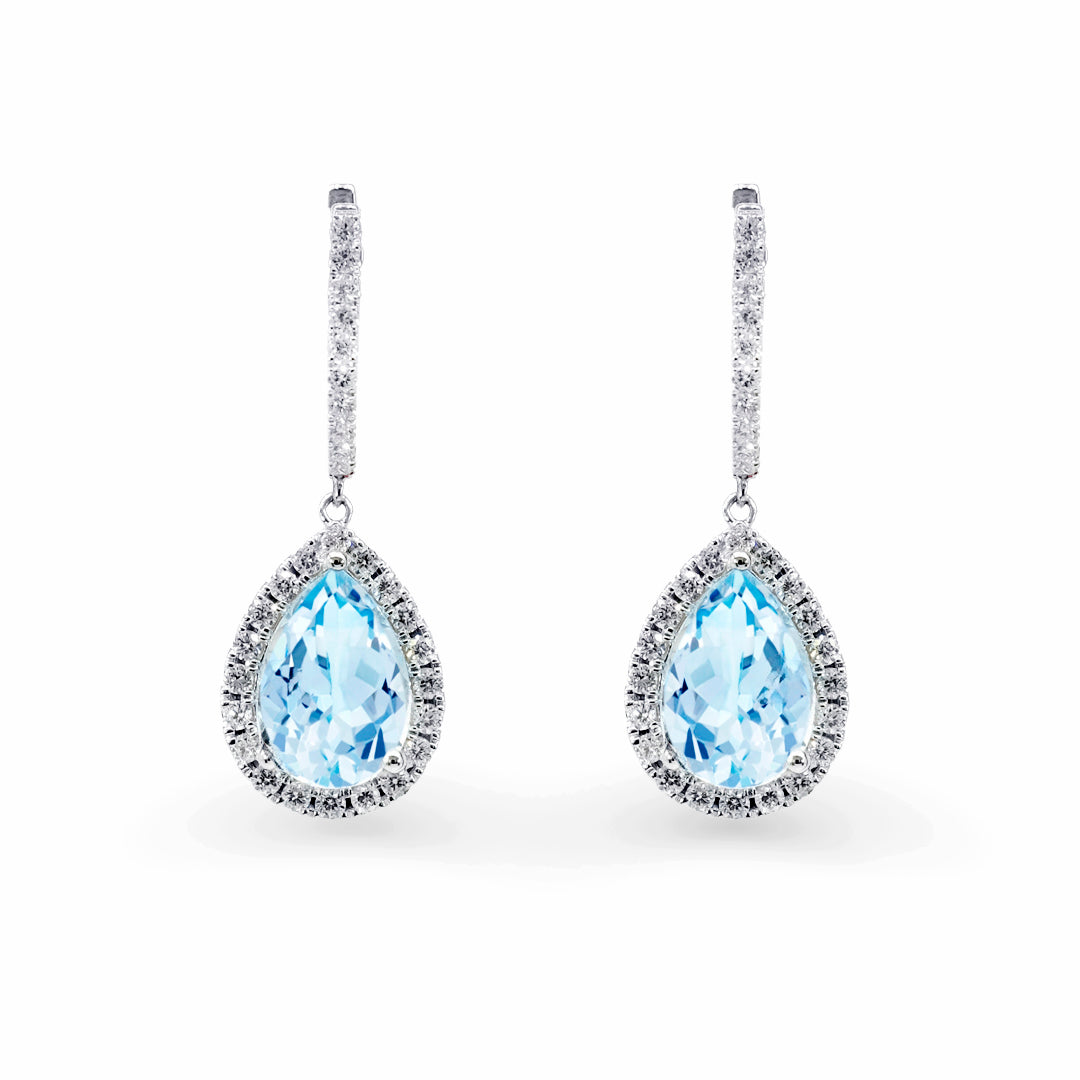 White Gold Aquamarine & Diamond Earrings