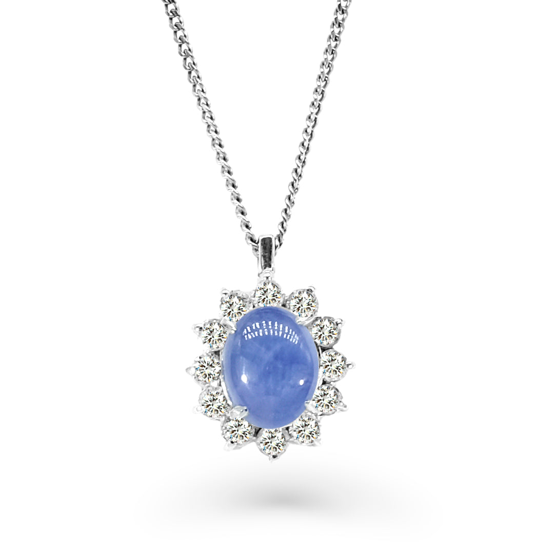 Platinum Star Sapphire and Diamond Pendant