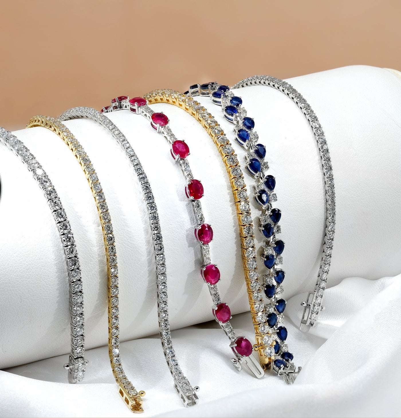 18K White Gold Diamond & Ruby Bracelet