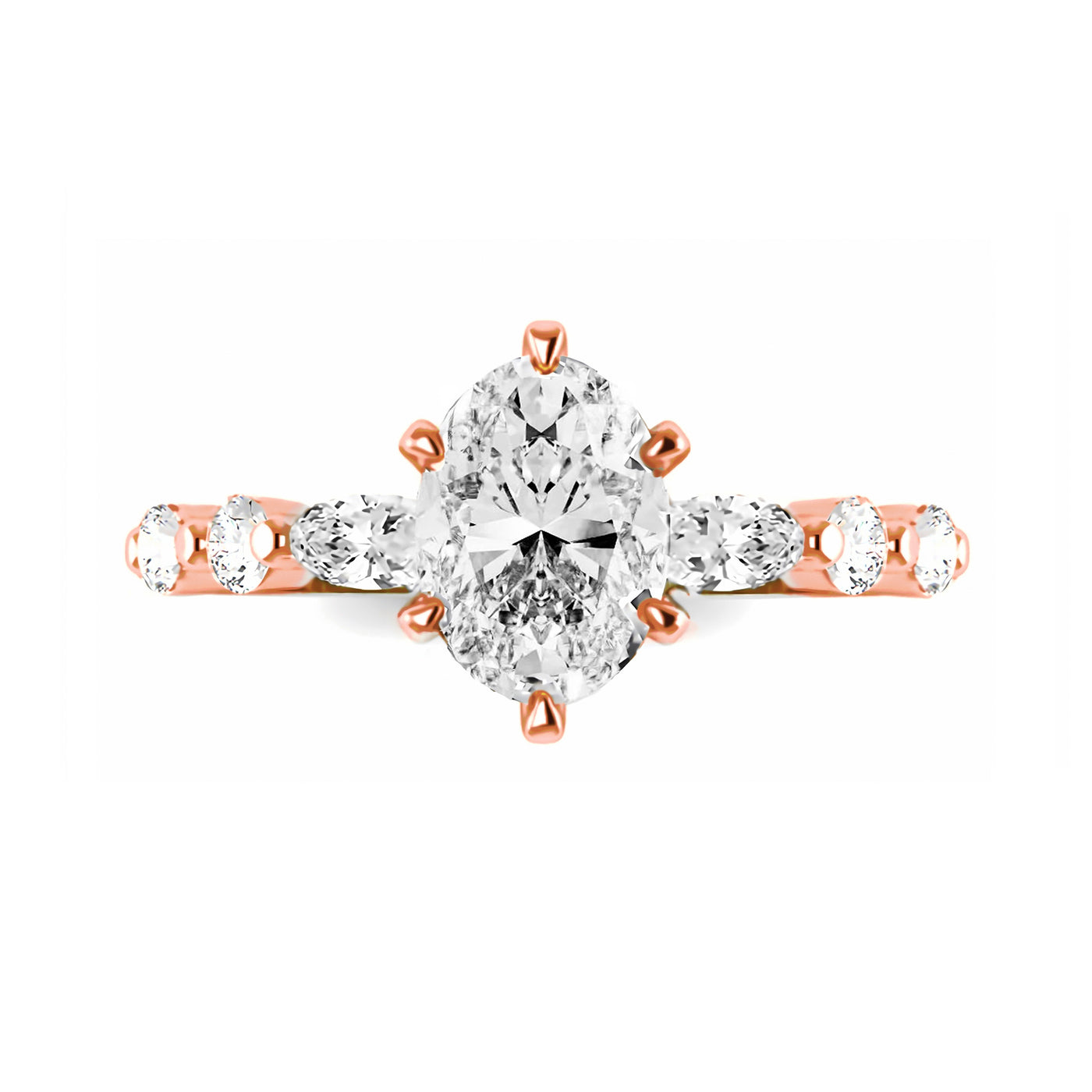 The Abigail Ring - 6-claw Oval with Oval Pave Band - Lab Grown Diamond