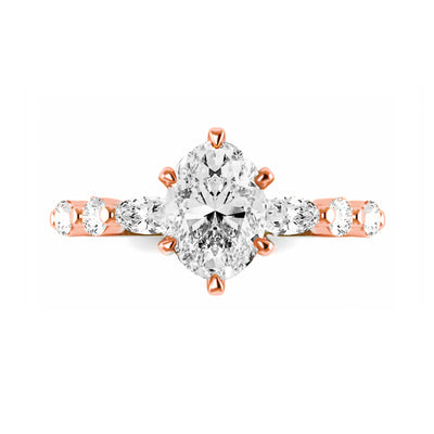 The Abigail Ring - 6-claw Oval with Oval Pave Band - Lab Grown Diamond
