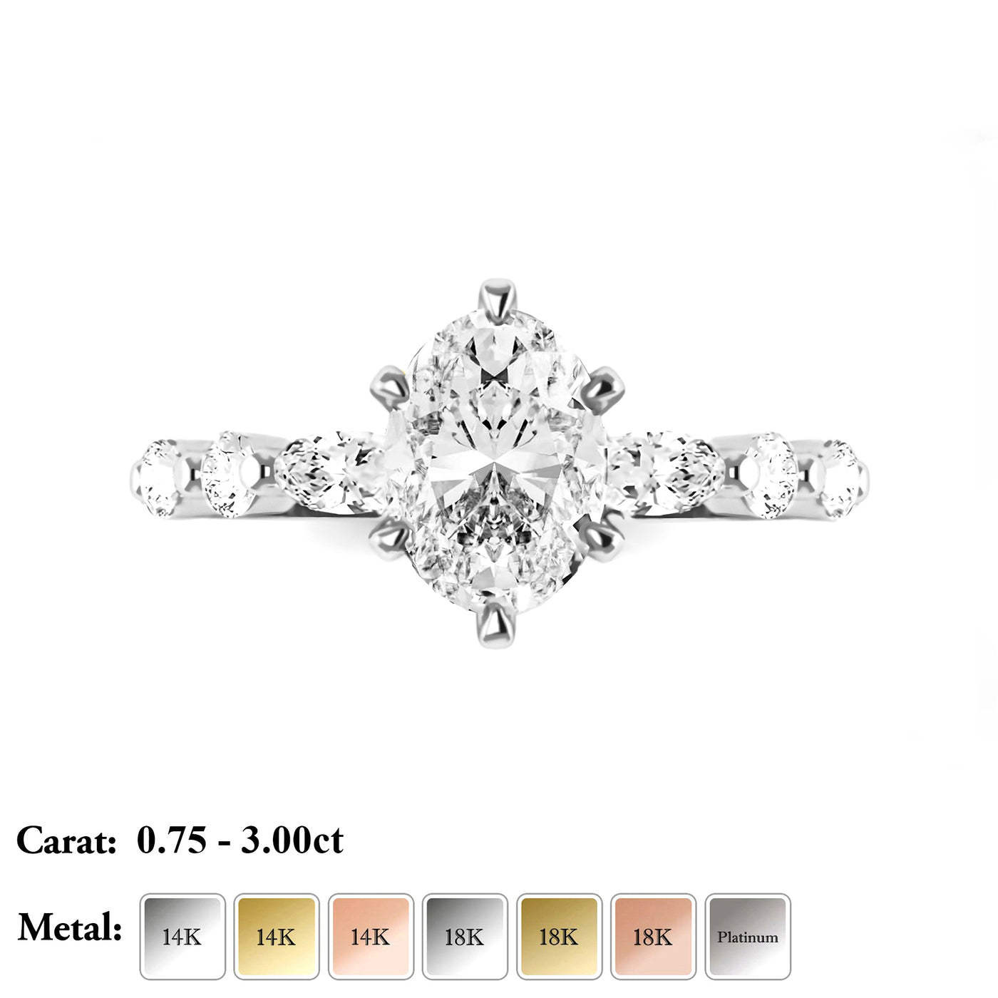 The Abigail Ring - 6-claw Oval with Oval Pave Band - Lab Grown Diamond