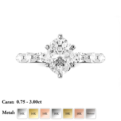 The Abigail Ring - 6-claw Oval with Oval Pave Band - Lab Grown Diamond