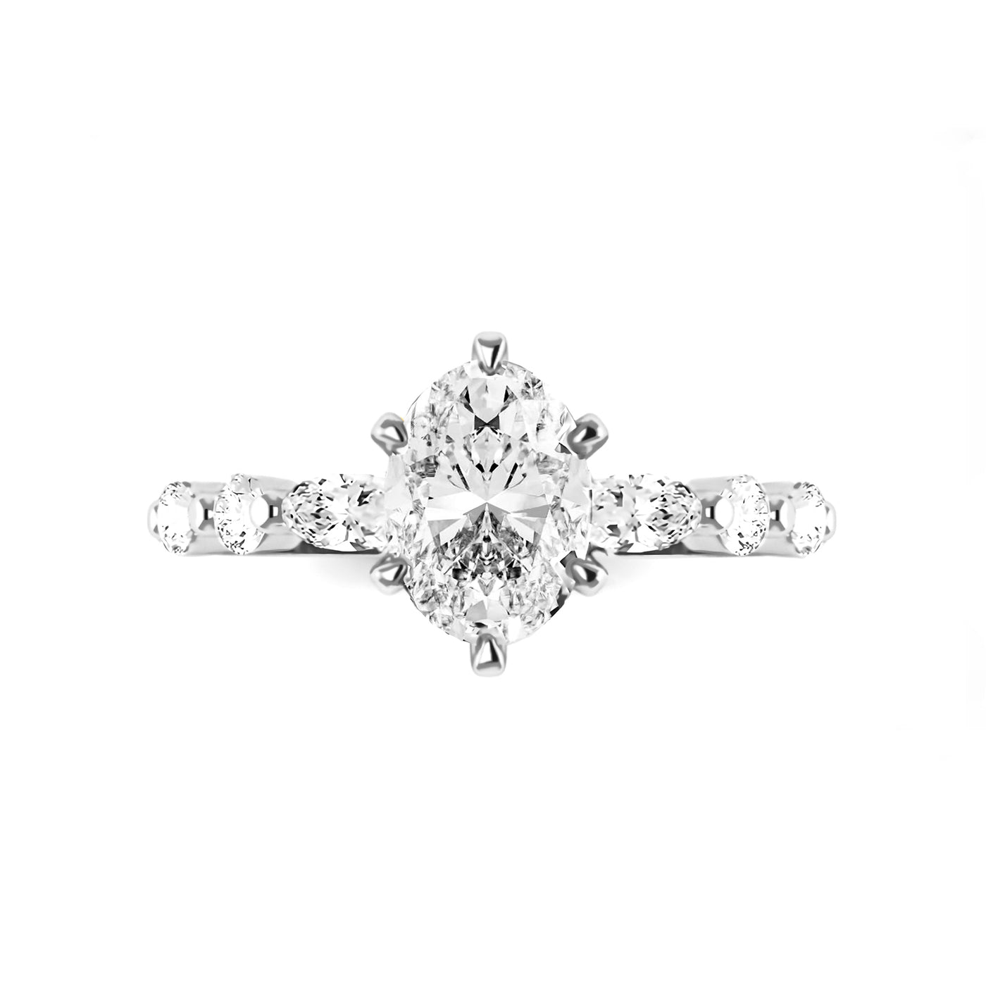 The Abigail Ring - 6-claw Oval with Oval Pave Band - Lab Grown Diamond