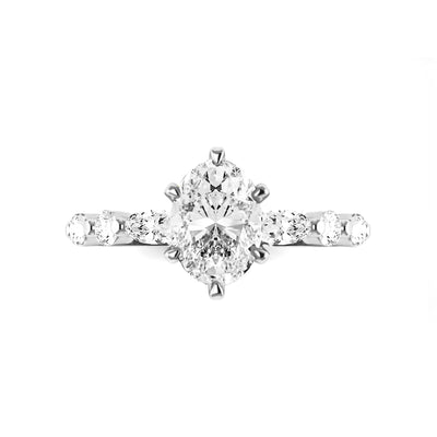The Abigail Ring - 6-claw Oval with Oval Pave Band - Lab Grown Diamond
