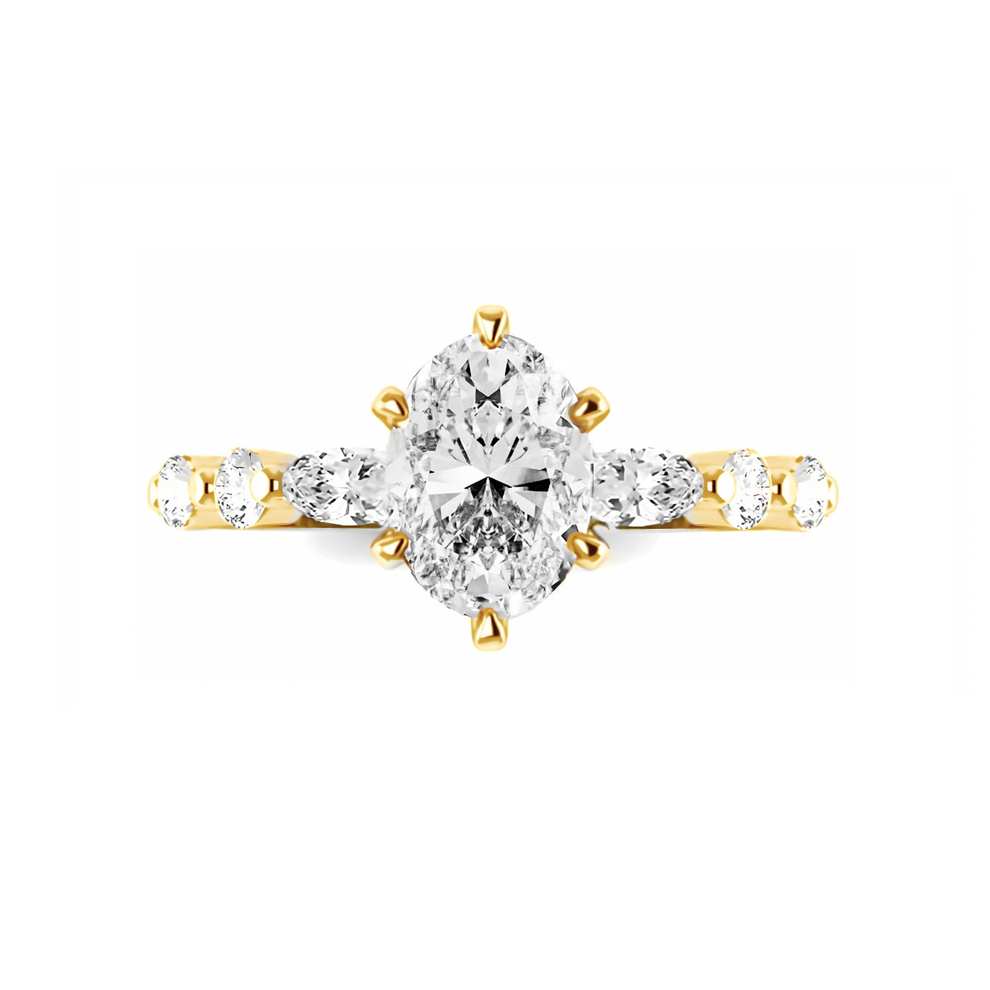The Abigail Ring - 6-claw Oval with Oval Pave Band - Lab Grown Diamond