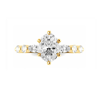 The Abigail Ring - 6-claw Oval with Oval Pave Band - Lab Grown Diamond