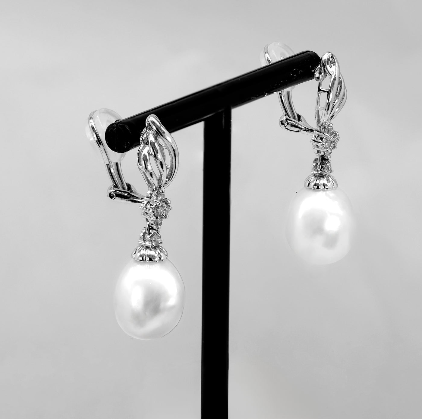 18K White Gold South Sea Pearl & Diamond Earrings