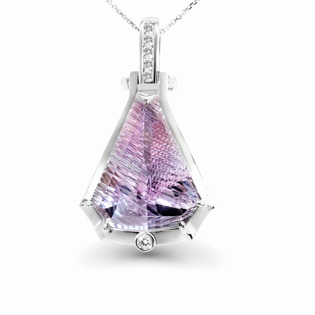 18K White Gold Kunzite & Diamond Pendant