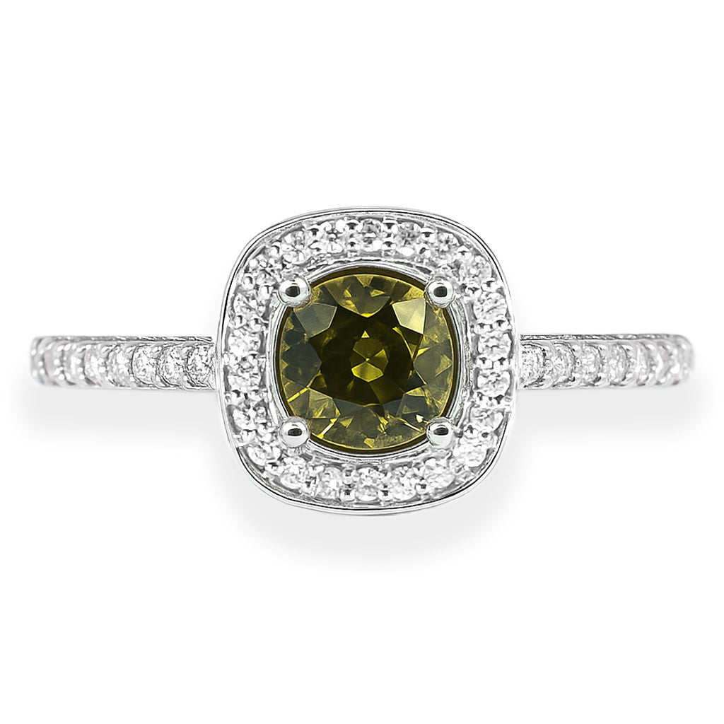 18K White Gold Yellow Sapphire & Diamond Ring