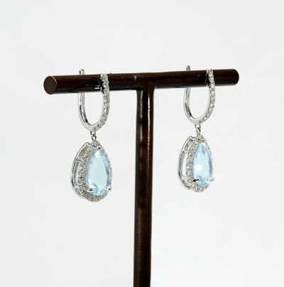 White Gold Aquamarine & Diamond Earrings