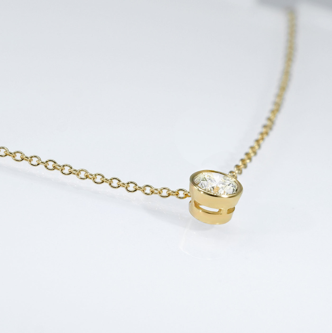 14K Yellow Gold Lab Grown Diamond Pendant with chain, Bezel-Set Round | Pre-Order