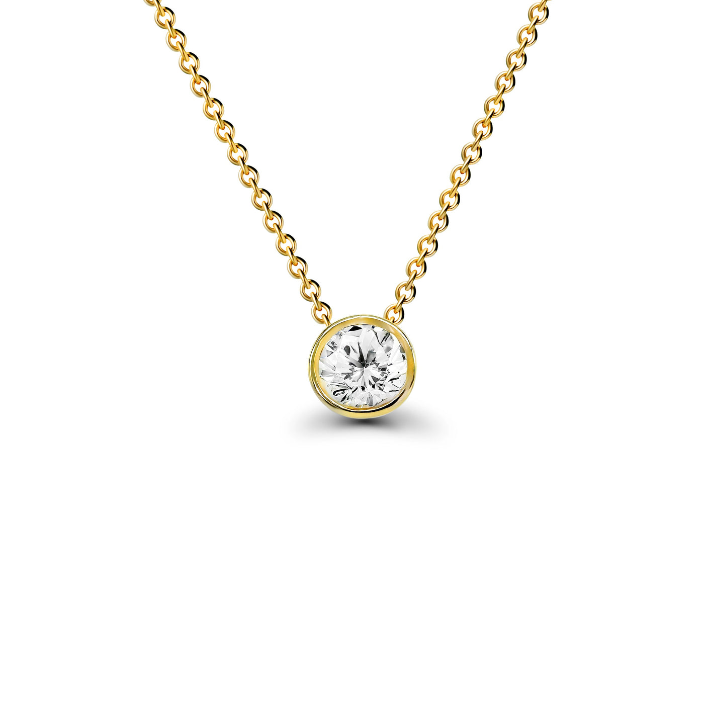 14K Yellow Gold Lab Grown Diamond Pendant with chain, Bezel-Set Round | Pre-Order