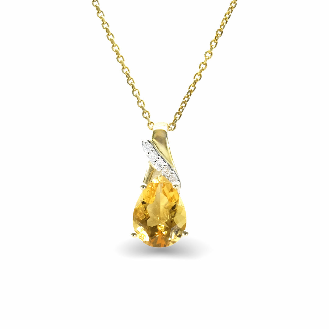 9K Yellow Gold Citrine & Diamond Pendant