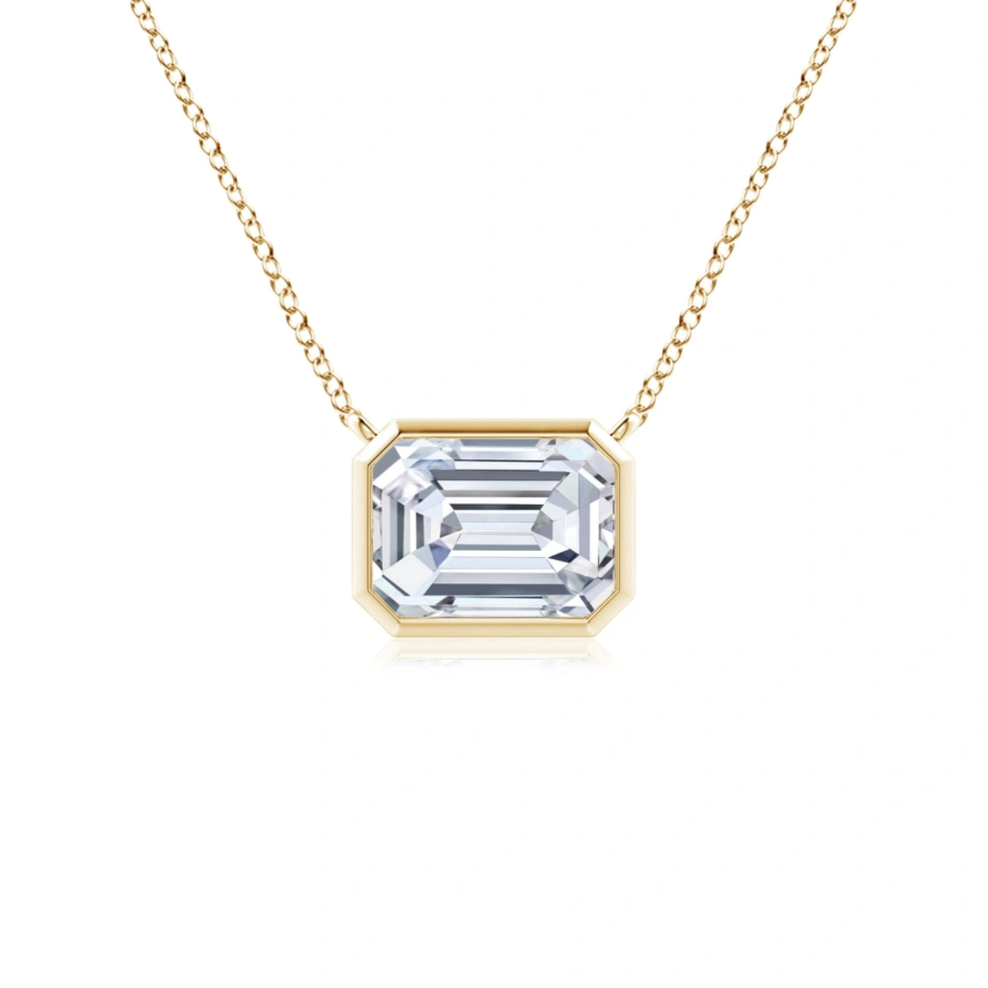 14K Yellow Gold Lab Grown Diamond Pendant with chain, Bezel-Set Baguette | Pre-Order