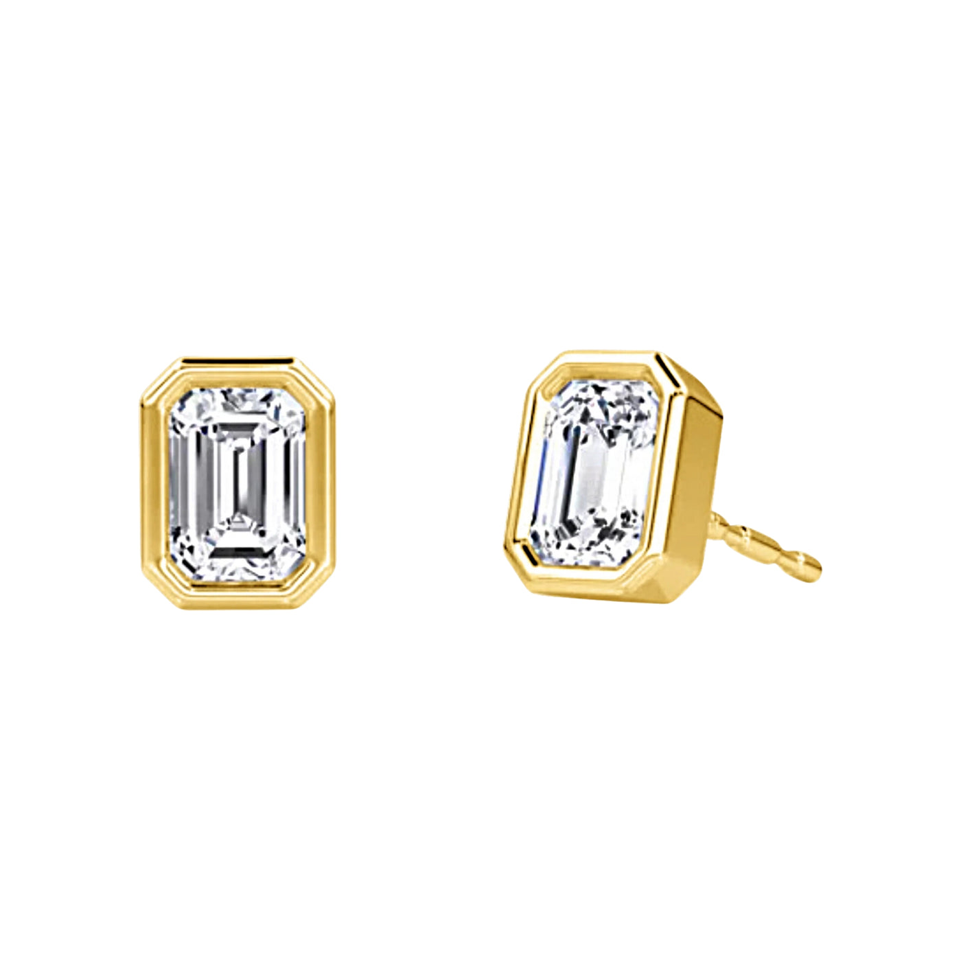 Bezel Set Emerald Cut Lab-Grown Diamond Stud Earrings, 14K Gold | Pre-Order