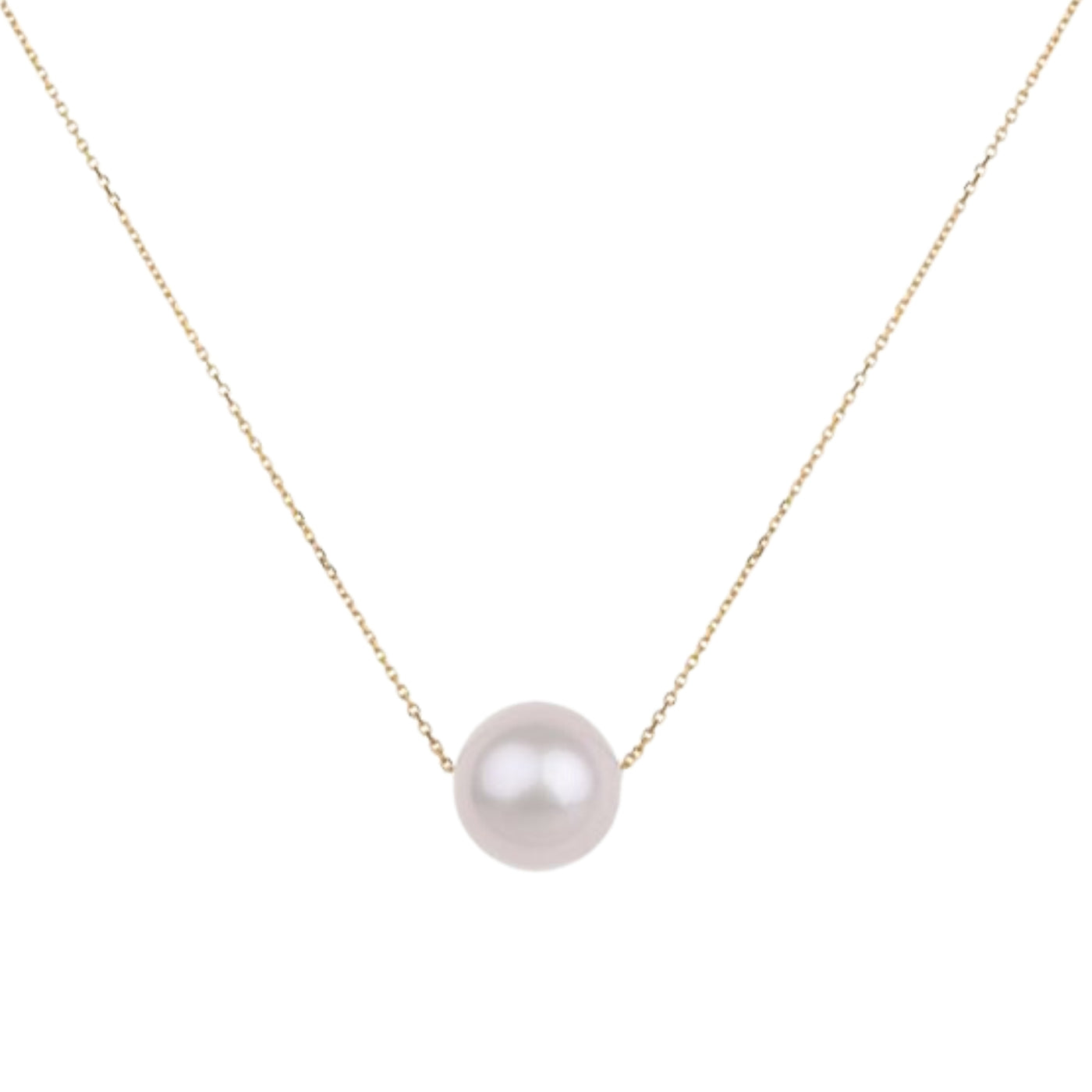 Floating Pearl Necklace, 14K Gold Chain