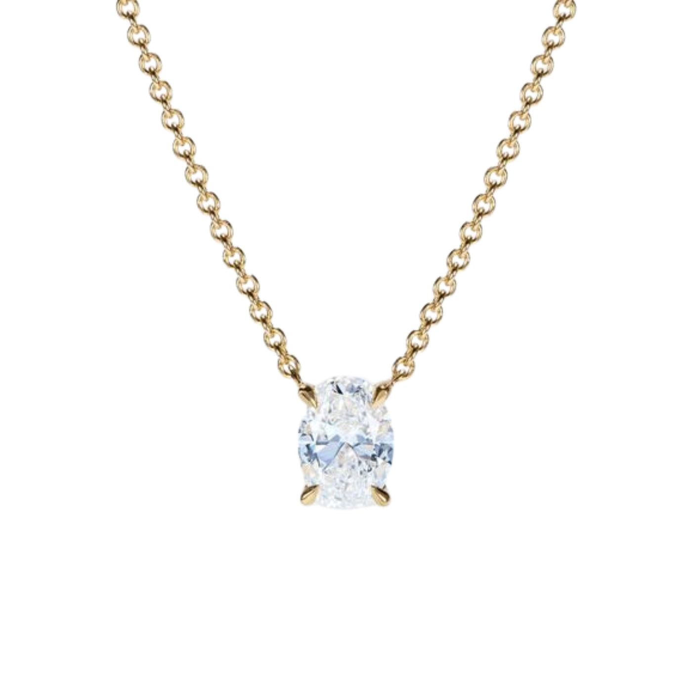 14K Yellow Gold Lab Grown Diamond Pendant with chain, Claw-Set Oval | Pre-Order