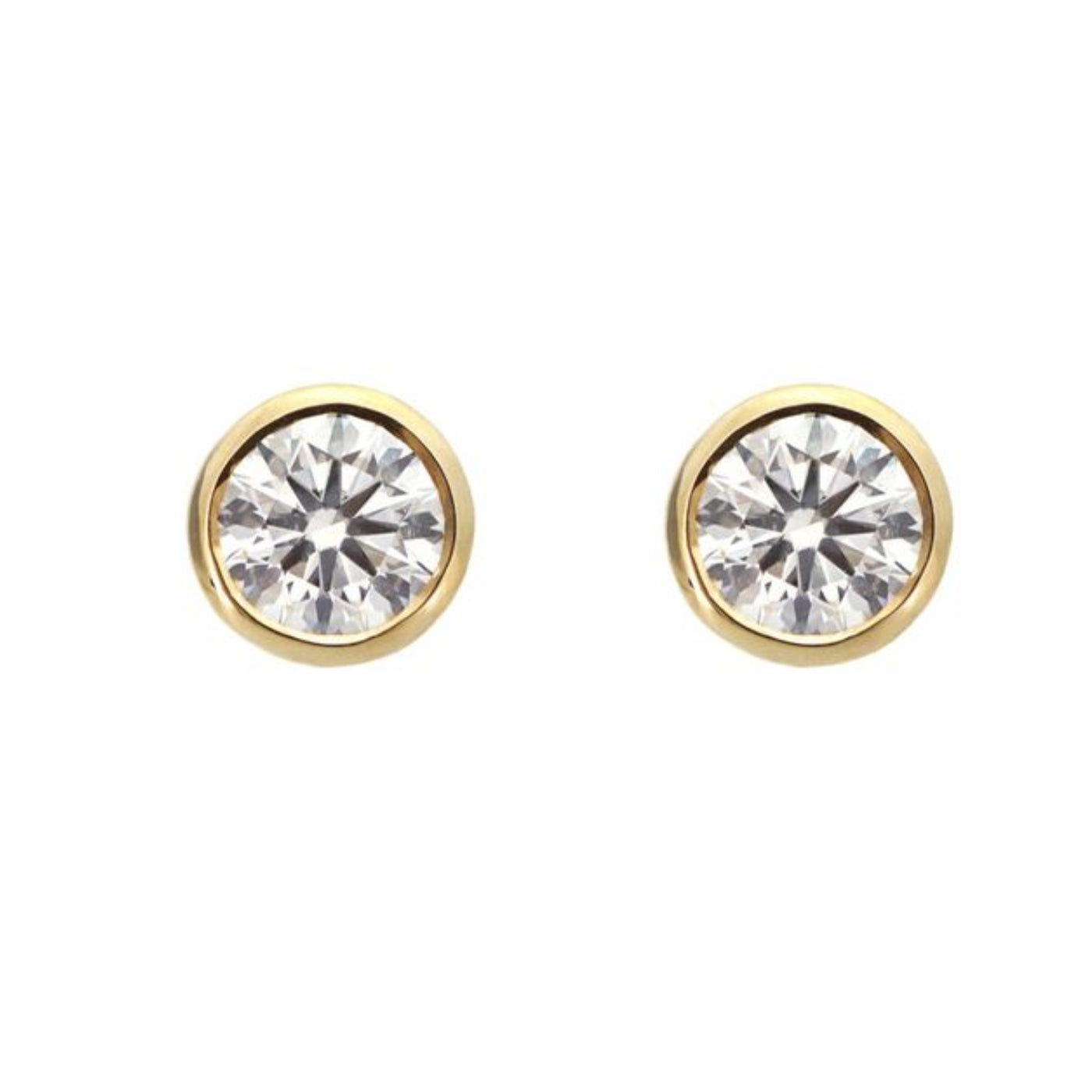 Lab Grown Diamond Stud Earrings, 14K White or Yellow Gold, Bezel Set Round | Pre-Order