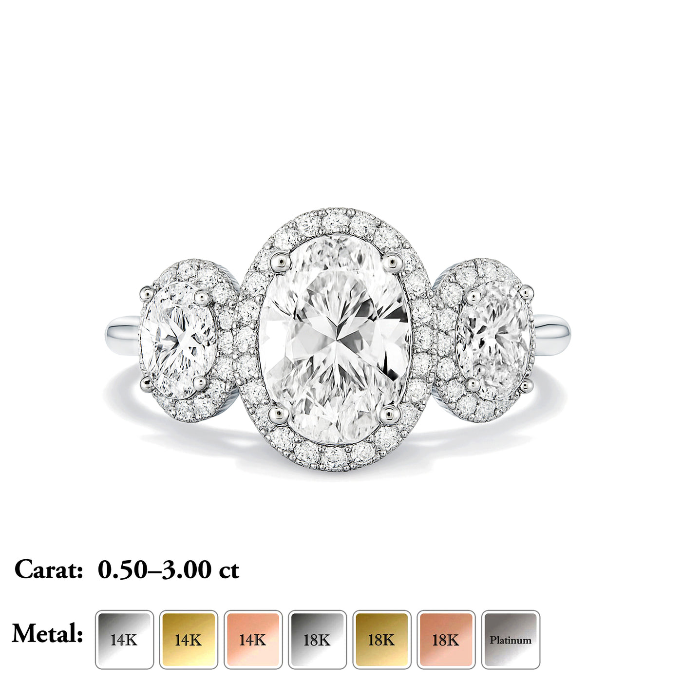 The Brittany Ring - Oval Trilogy with Halos - Lab Grown Diamond