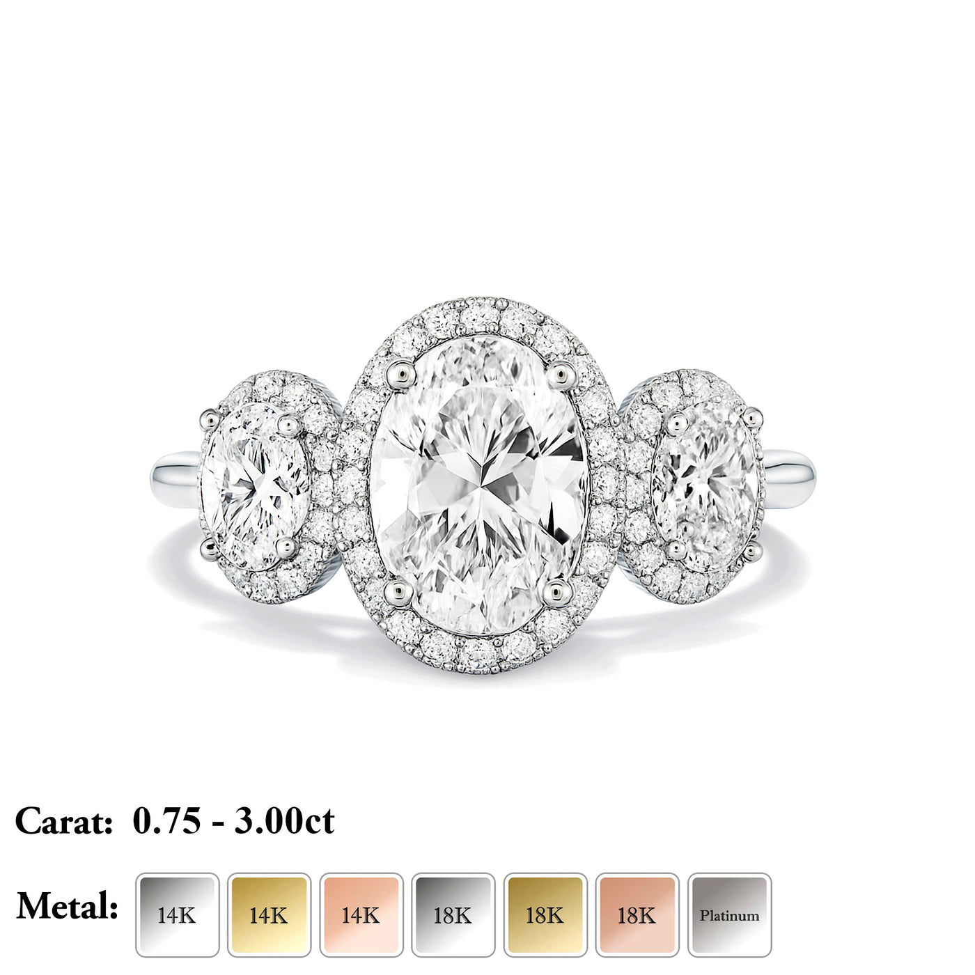 The Brittany Ring - Oval Trilogy with Halos - Lab Grown Diamond