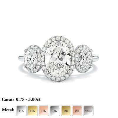 The Brittany Ring - Oval Trilogy with Halos - Lab Grown Diamond