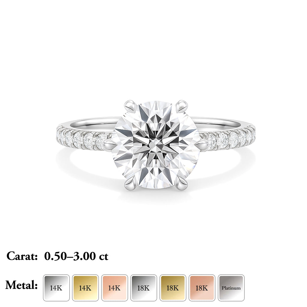 The Vera Ring - Lab Grown Diamond with 6-claws and Fine Pave Band