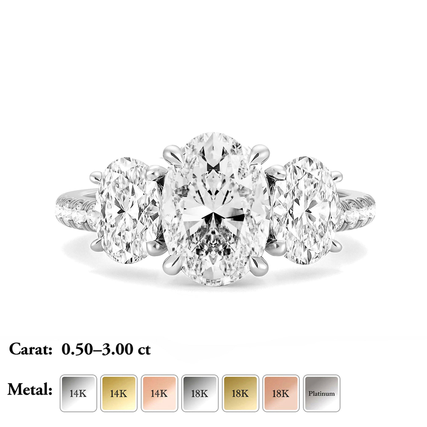 The Elisa Ring - Three Stone Oval Diamond Ring with with Pavé