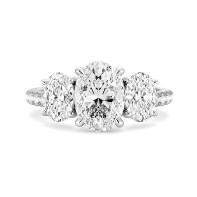 The Elisa Ring - Three Stone Oval Diamond Ring with with Pavé
