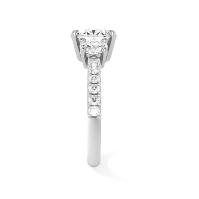 The Elisa Ring - Three Stone Oval Diamond Ring with with Pavé