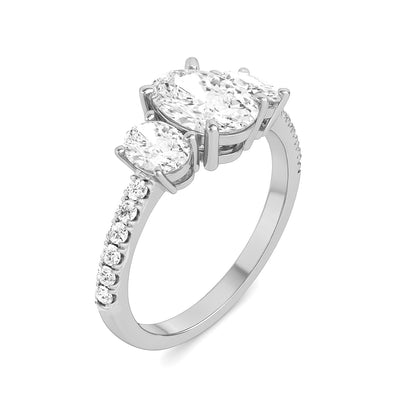 The Elisa Ring - Three Stone Oval Diamond Ring with with Pavé
