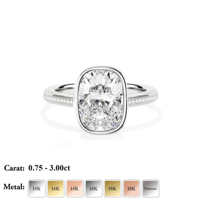 The Mariana Ring - Bezel Set Elongated Cushion Cut Solitaire