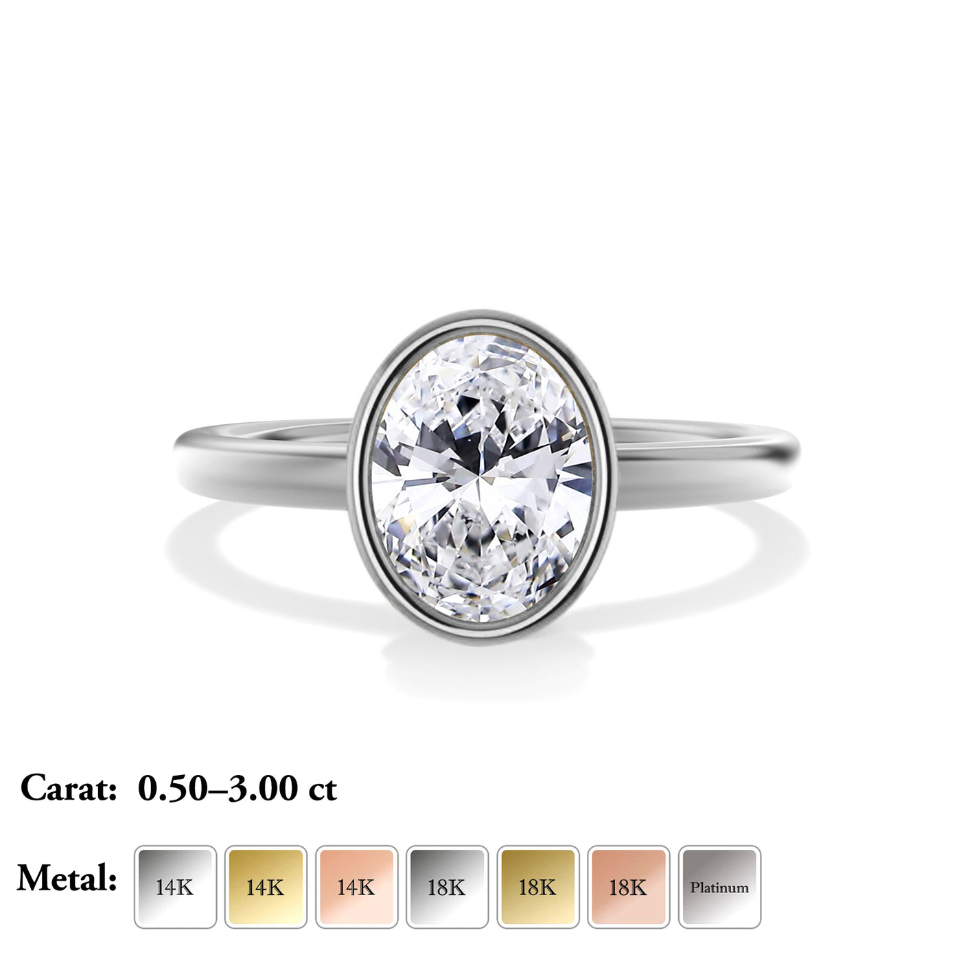 Bezel Set Oval Lab Grown Diamond Engagement Ring with Cathedral Setting- Seville