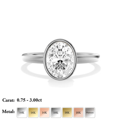 The Seville Ring - Bezel Set Cathedral Oval Solitaire - Lab Grown Diamond