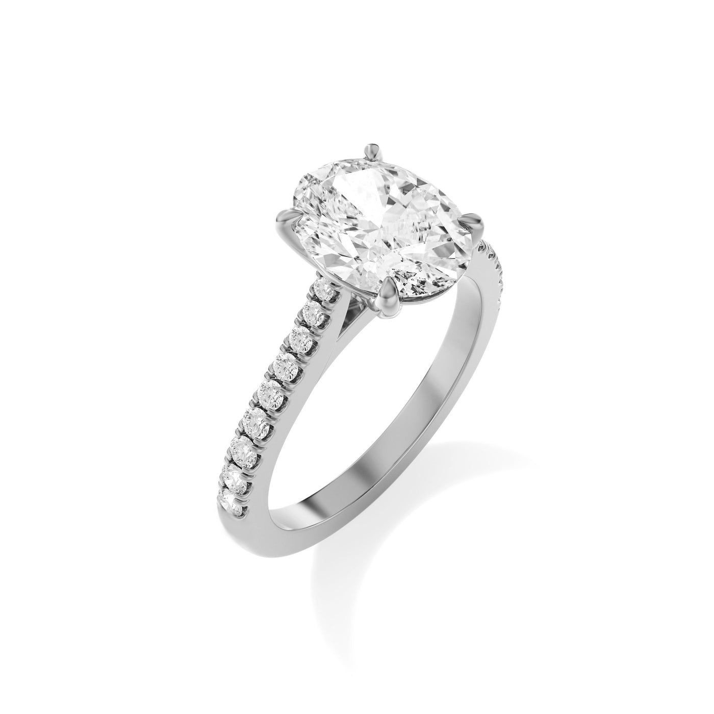 Oval Lab Grown Diamond Engagement Ring with Pave Band- Elise