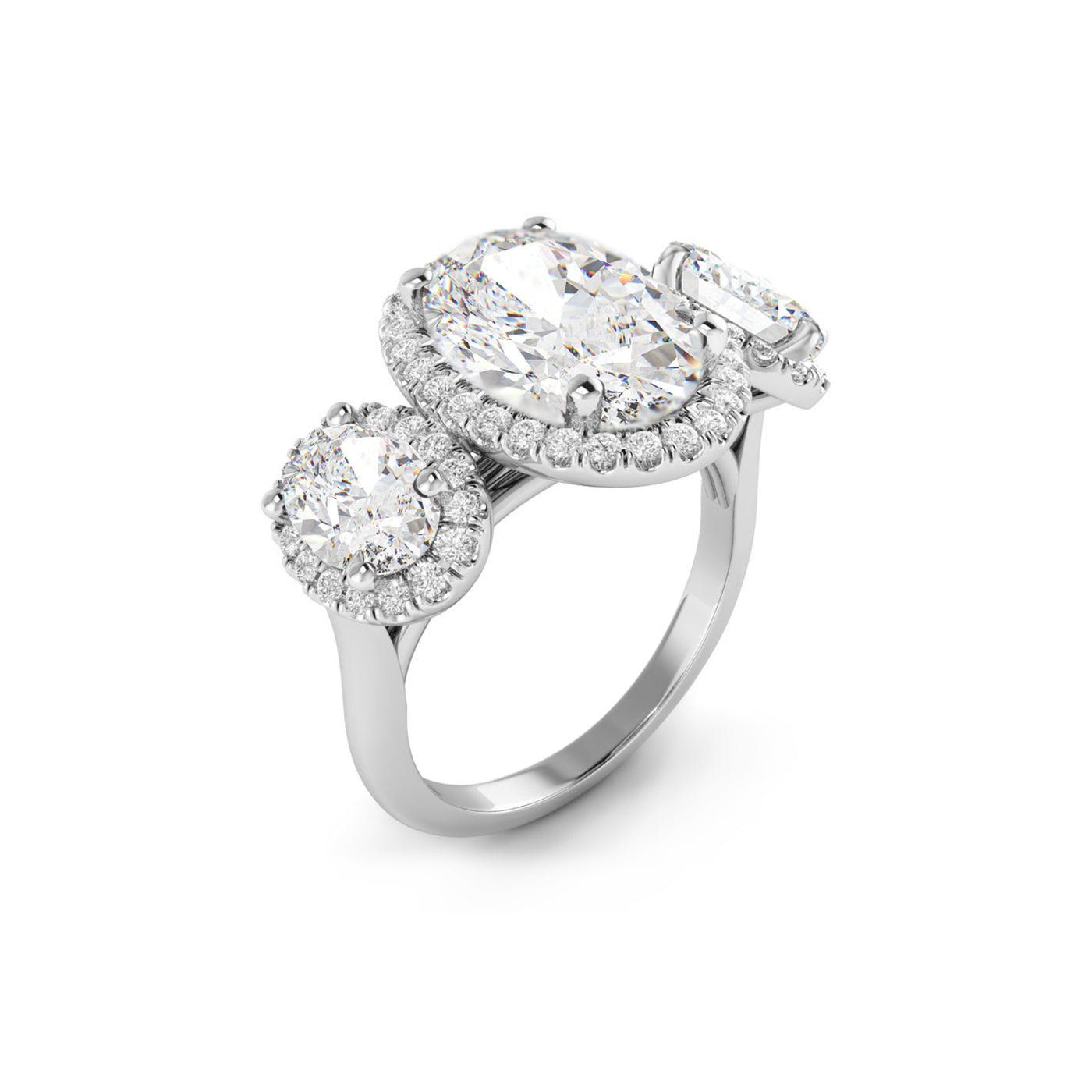 The Brittany Ring - Oval Trilogy with Halos - Lab Grown Diamond