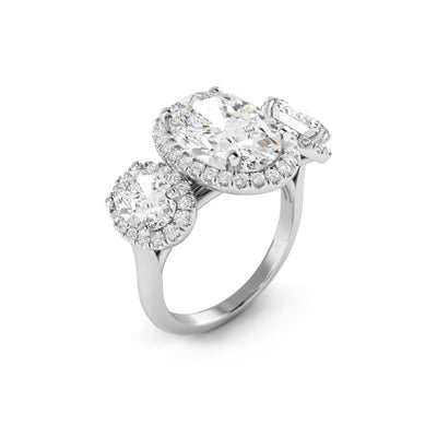 The Brittany Ring - Oval Trilogy with Halos - Lab Grown Diamond