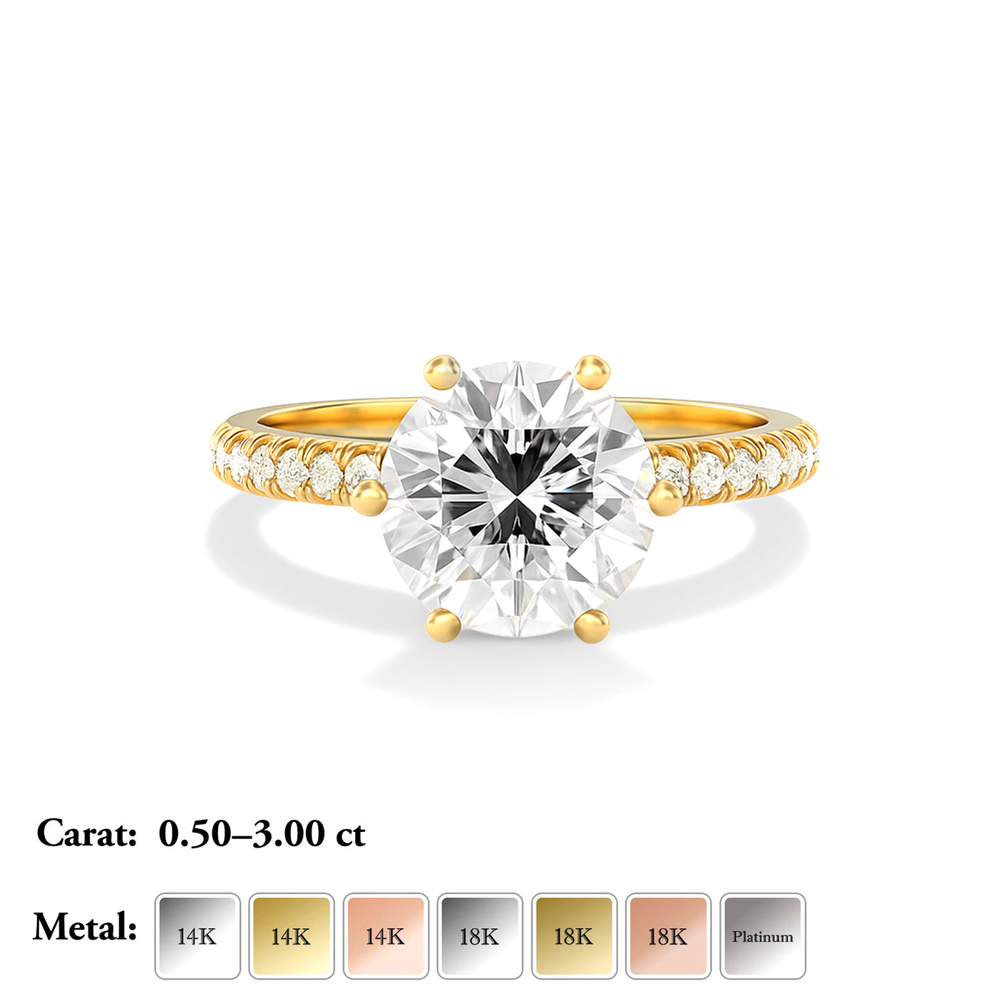 The Vera Ring - Lab Grown Diamond with 6-claws and Fine Pave Band